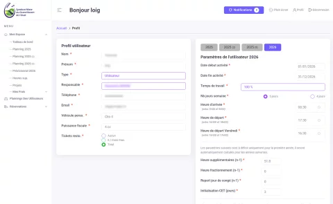 Vue 3 du module Gestion de ressources humaines